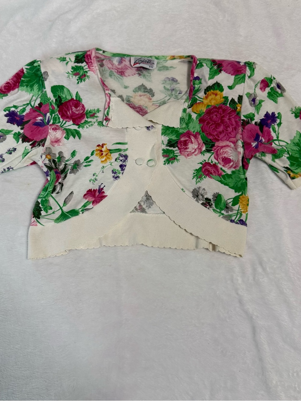 Vintage Capella Floral Cardigan Small Made in USA 100% Cotton Cottagecore